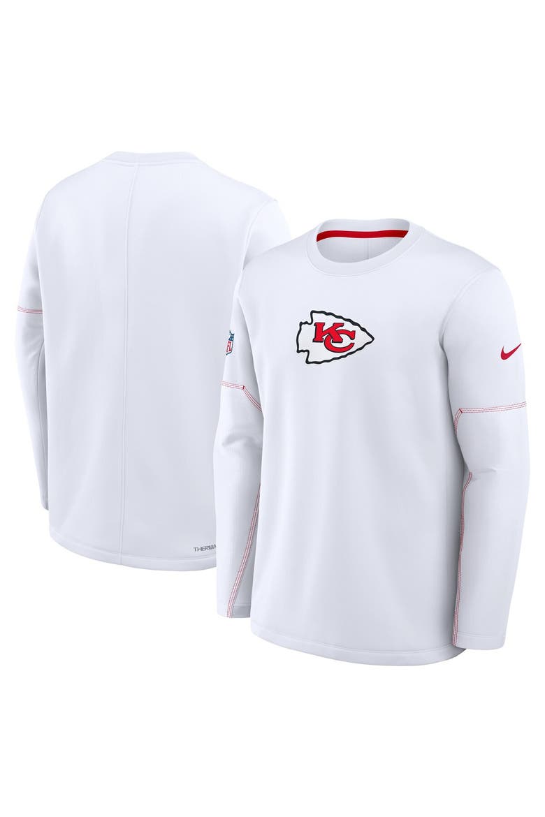 Men's Nike White Kansas City Chiefs Sideline Coaches Team Present Midweight Therma-FIT Sweatshirt, Main, color, White