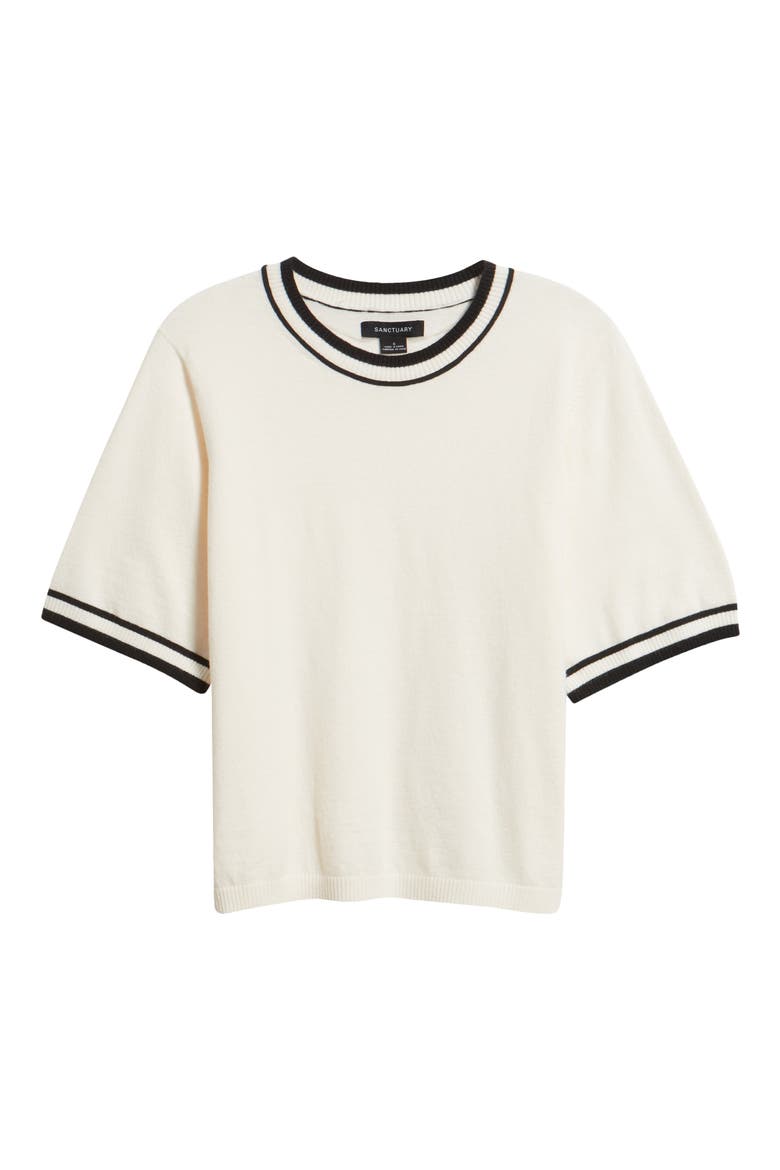 Perfect Tipped Short Sleeve Sweater, Alternate, color, CHALK W B