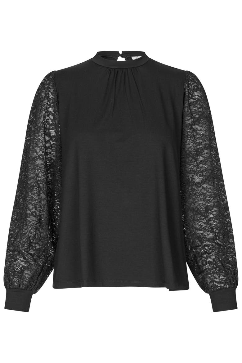 Mabravoria High Neck Lace Sleeve Blouse, Alternate, color, Black