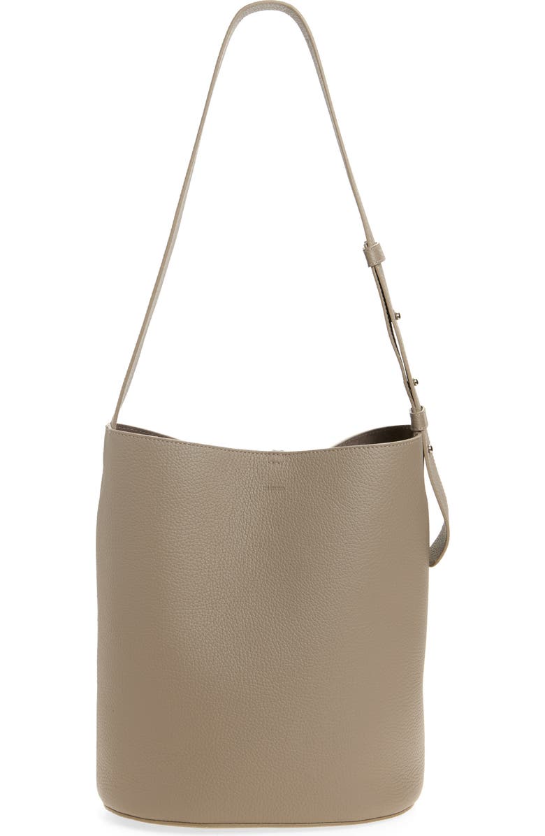 Lié Studio Norma Leather Bucket Tote, Main, color, Beige Grosgrain