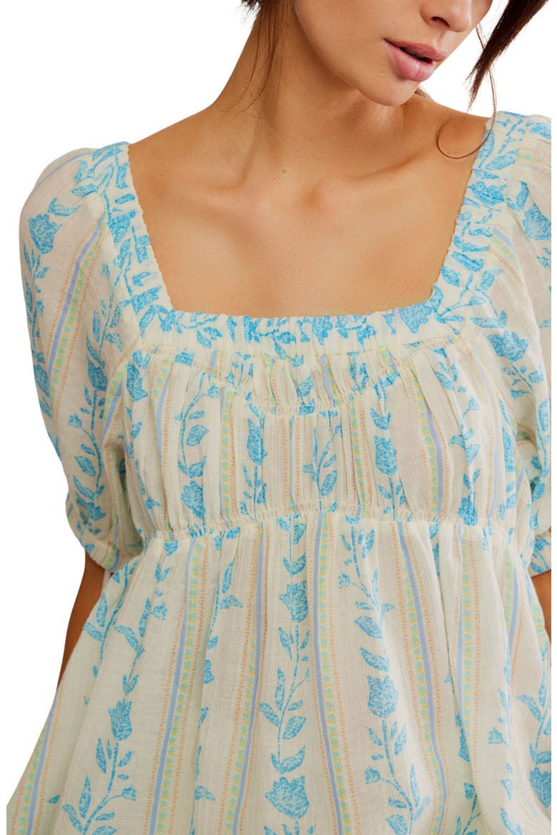 Santorini Print Embroidered Puff Sleeve Tunic Top, Alternate, color, IVORY SAIL COMBO