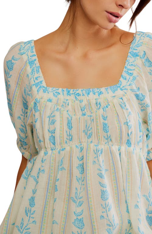 Free People Santorini Print Embroidered Puff Sleeve Tunic Top In Ivory Sail Combo