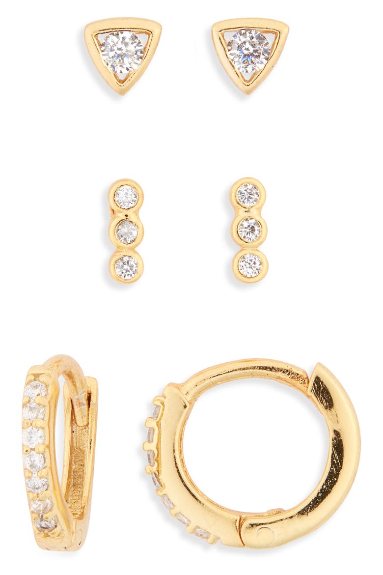 Ear Party Set of 3 Cubic Zirconia Earrings, Main, color, GOLD