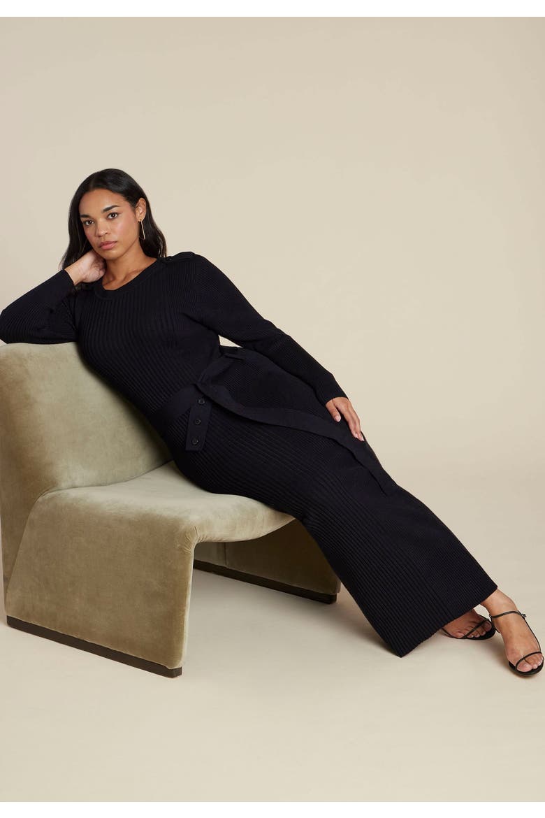 Multi Rib Maxi Sweater Dress, Alternate, color, BLACK ONYX