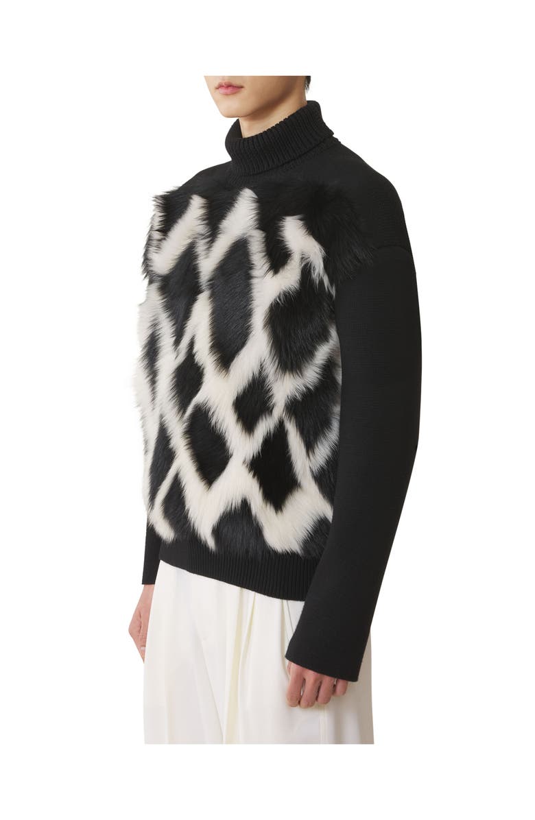 Lanvin Wool And Leather Intarsia Turtleneck Sweater, Alternate, color, Black