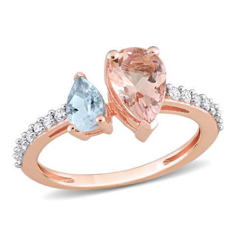 Morganite Aquamarine & Diamond 2-Stone Ring 14k