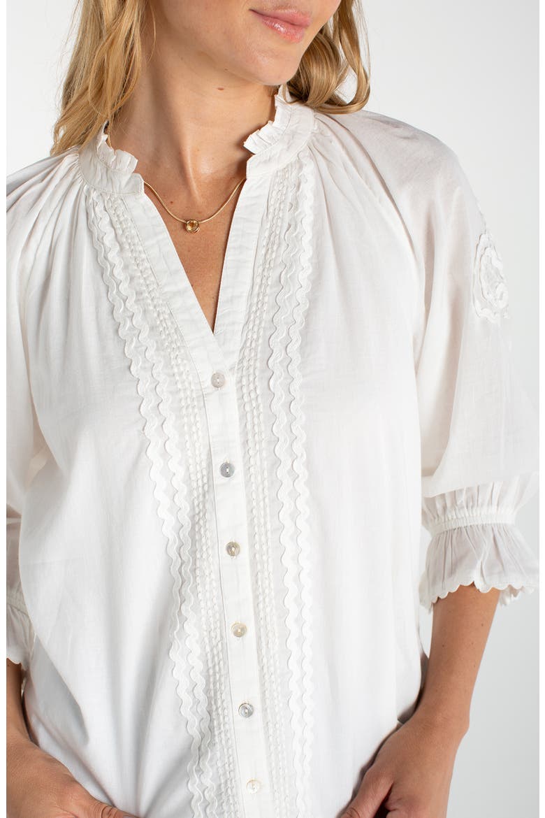 Rickrack Front Button Cotton Top, Alternate, color, BONE