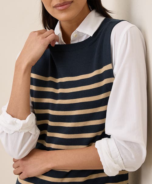 Pact Organic Cotton Classic Fine Knit Shell In Encinitas Stripe Midnight Blue