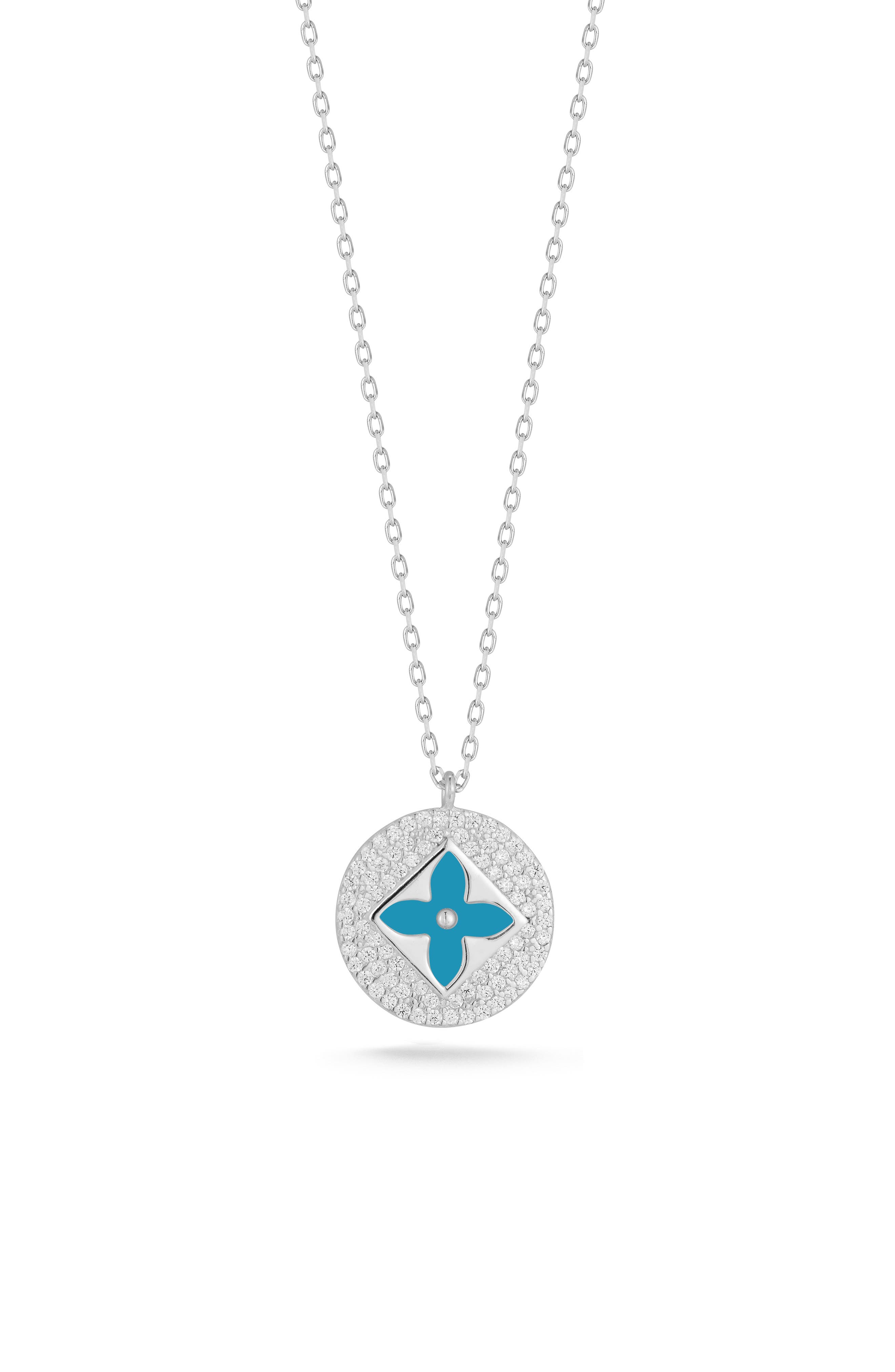 SPHERA MILANO Clover Enamel Cubic Zirconia Pendant Necklace