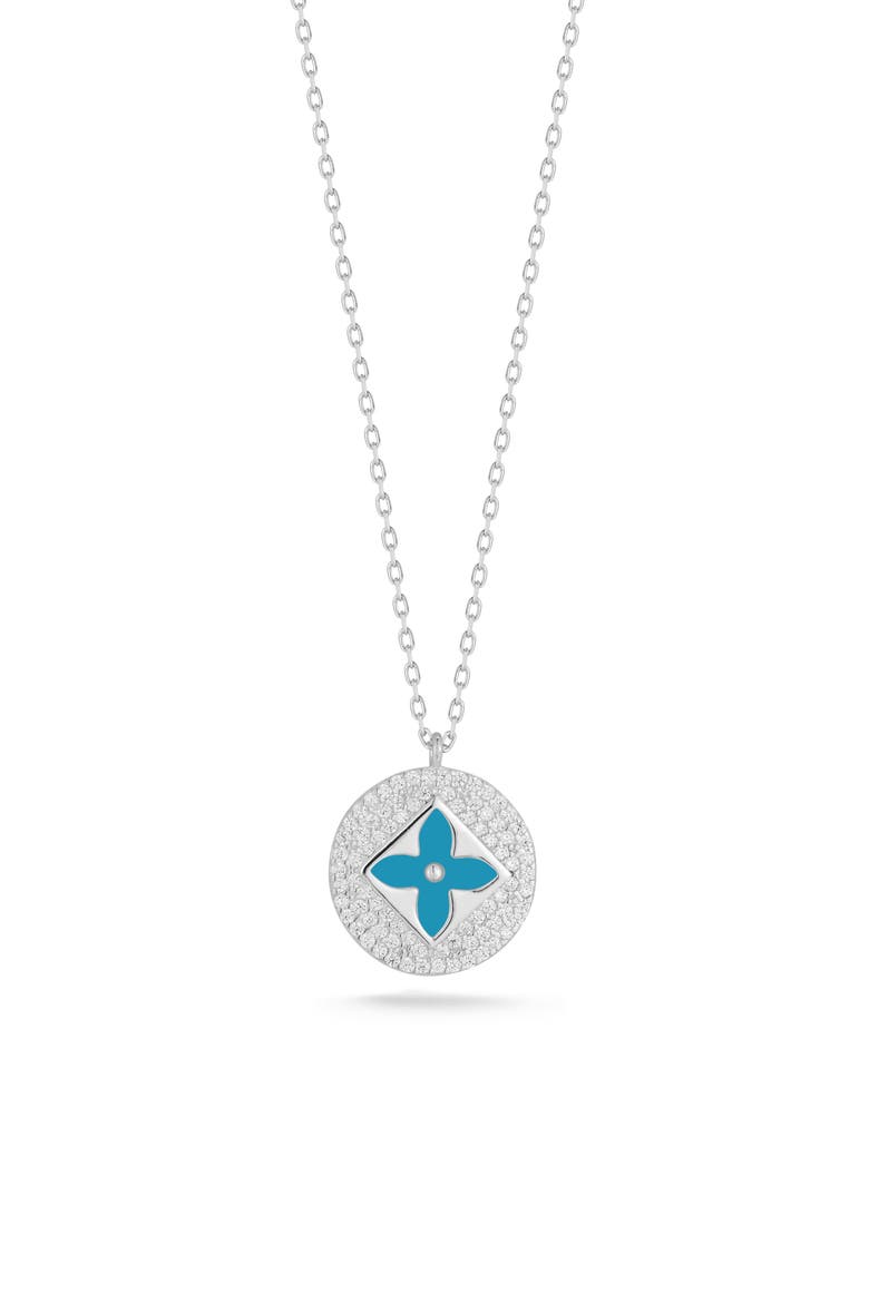 Clover Enamel Cubic Zirconia Pendant Necklace, Main, color, SILVER