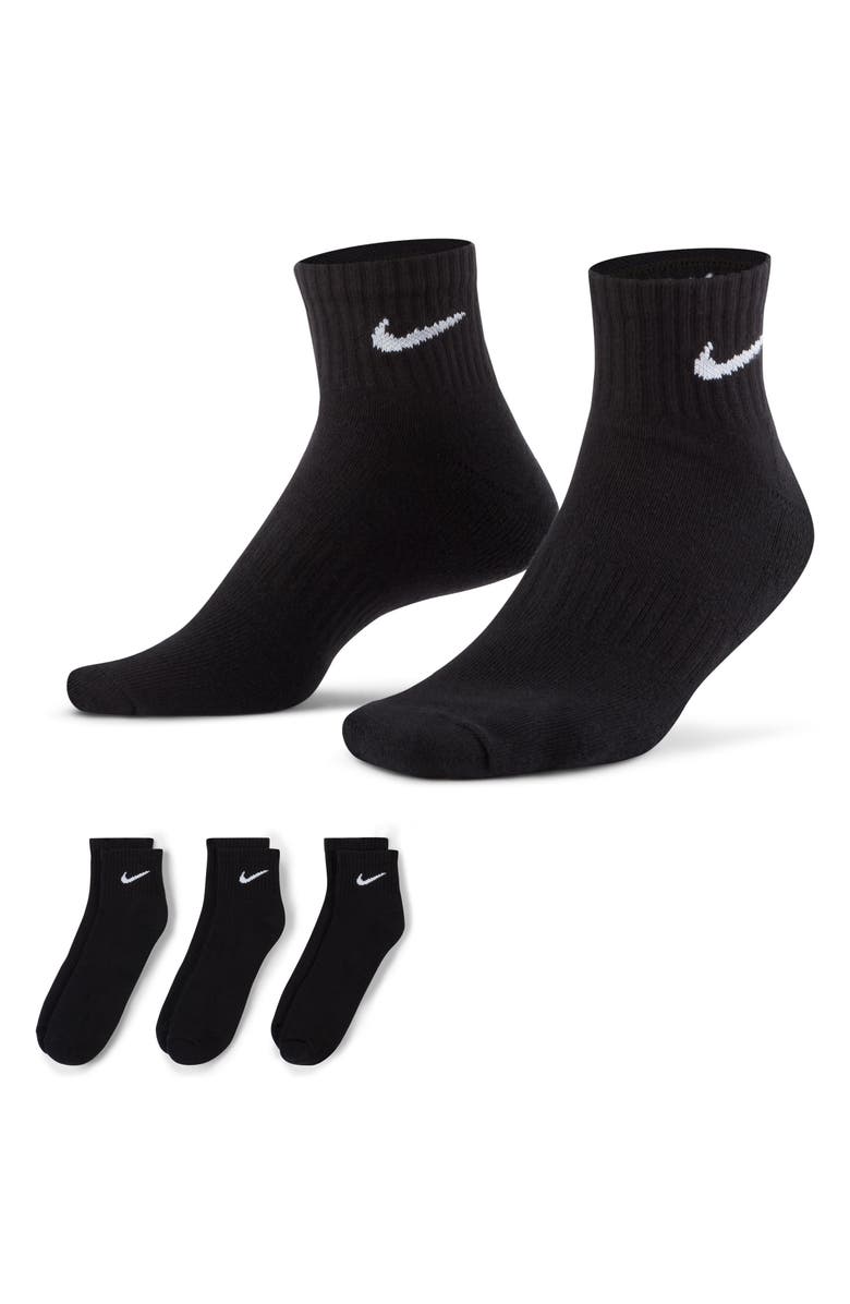 Nike Kids' Assorted 3-Pack Dri-FIT Everyday Cushioned Ankle Socks, Alternate, color, Black/ White