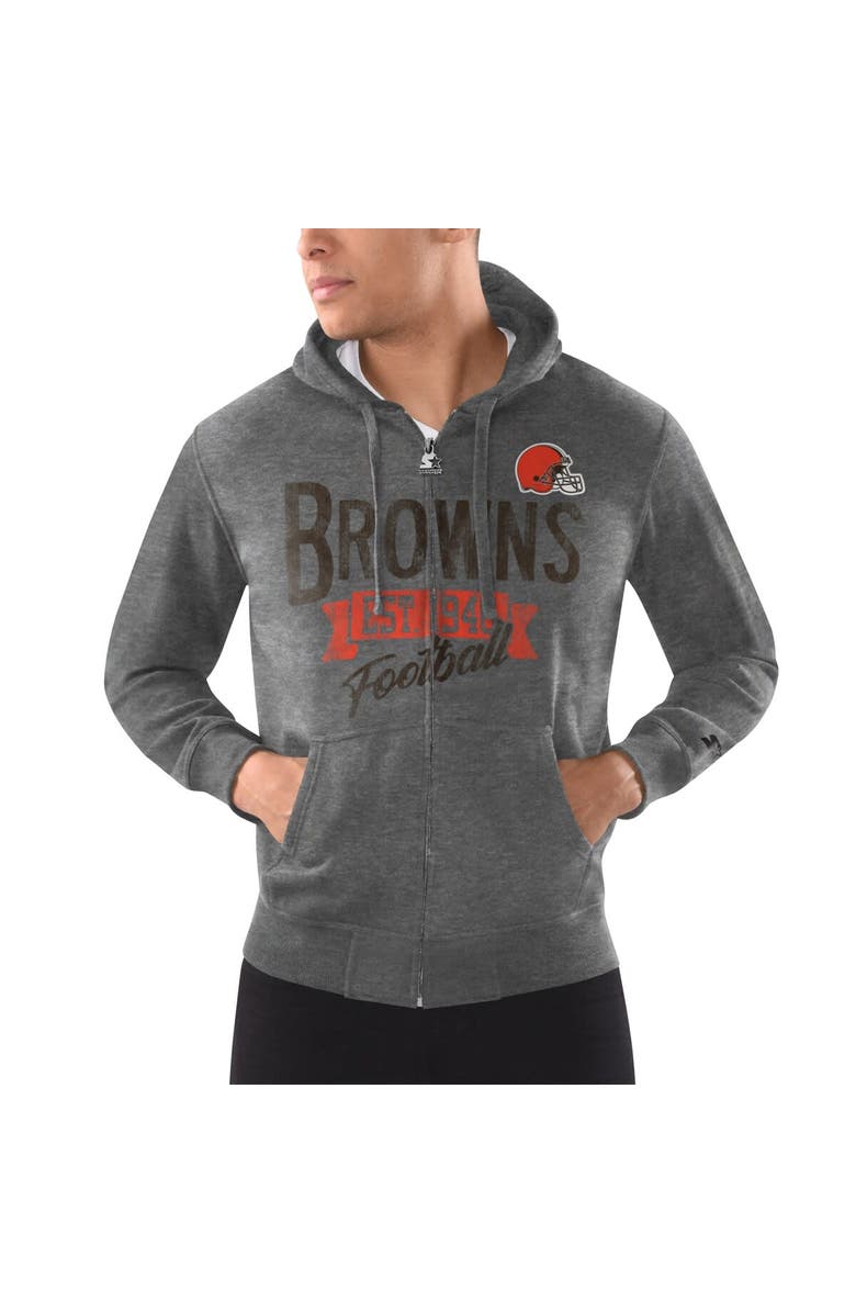 STARTER Men's Starter Heather Gray Cleveland Browns Domestic Post Season Full-Zip Hoodie, Alternate, color, 