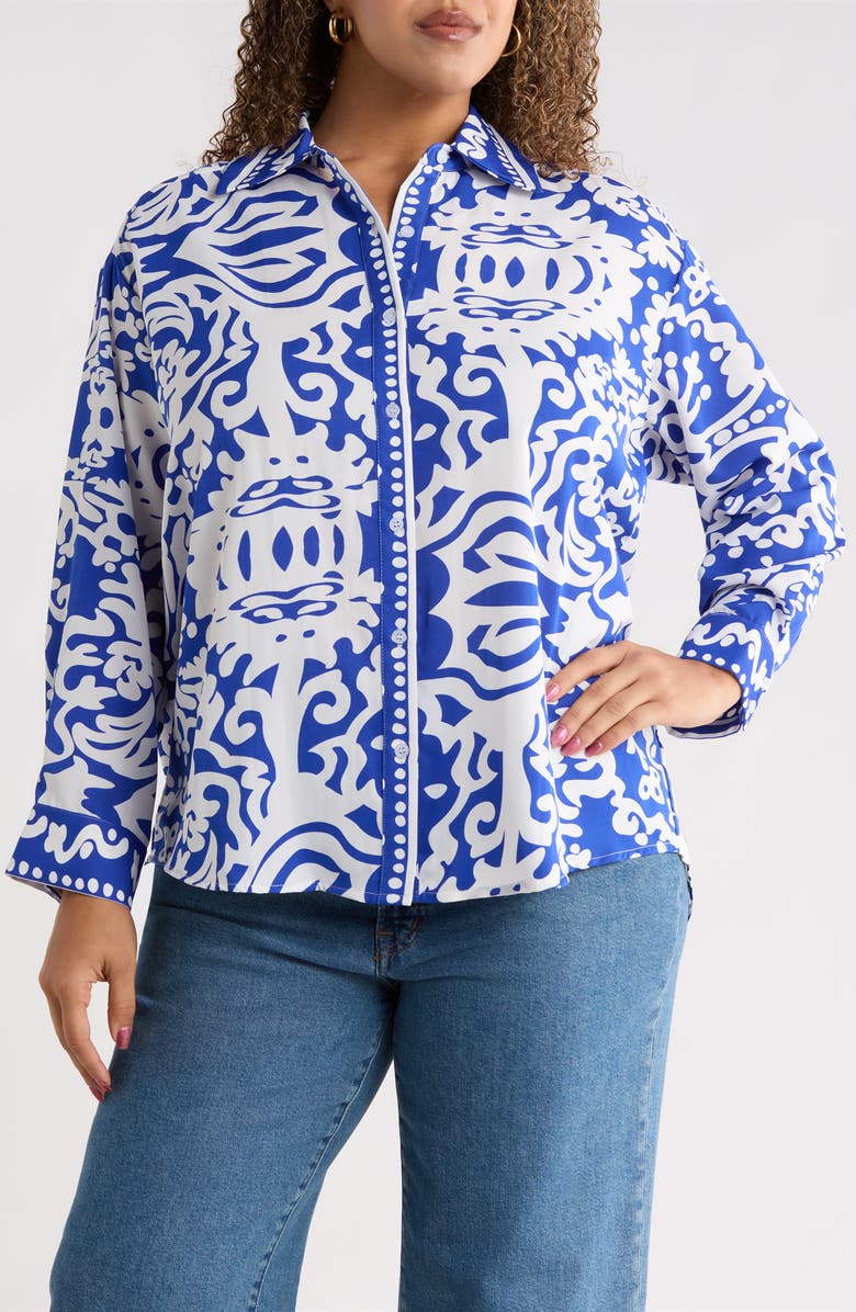 SUGARLIPS Shirt Tale Button-Up Shirt, Main, color, Bluewht