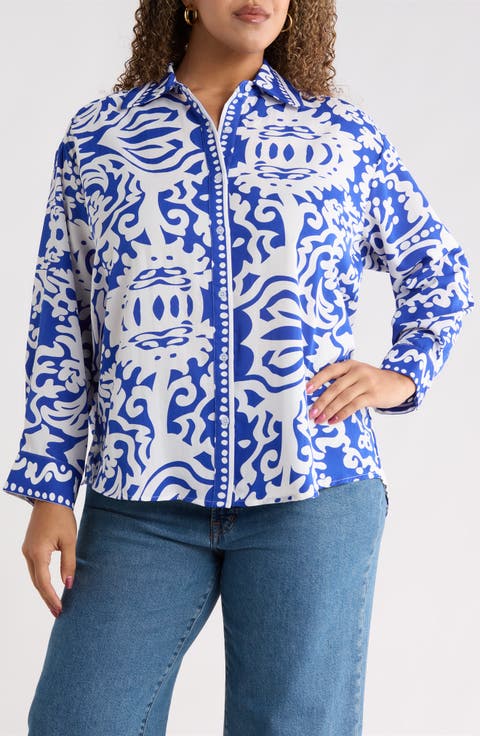 Shirt Tale Button-Up Shirt (Plus)