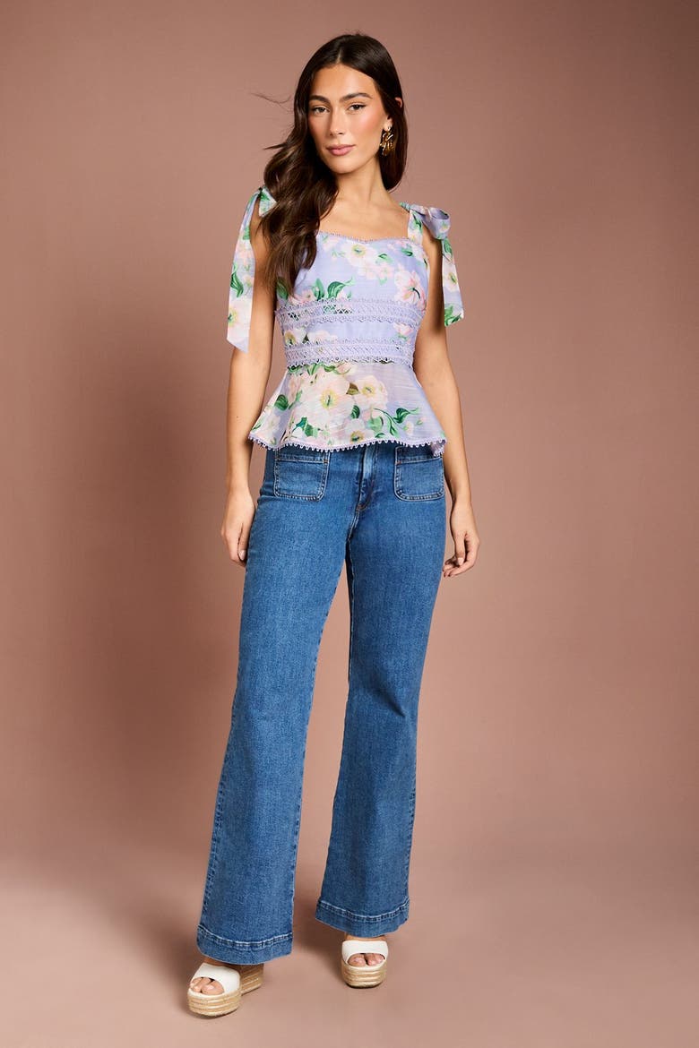 Square Neck Bow Shoulder Peplum Top, Alternate, color, Lilac