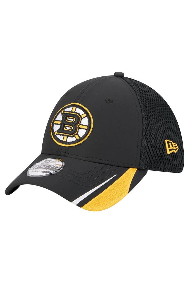 Men's New Era  Black Boston Bruins Linear Featherweight 39THIRTY Flex Hat, Main, color, Black