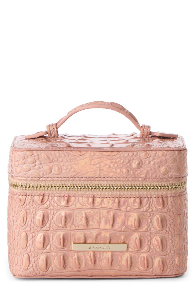 Small Charmaine Croc Embossed Leather Train Case, Main, color, ROSE GOLD