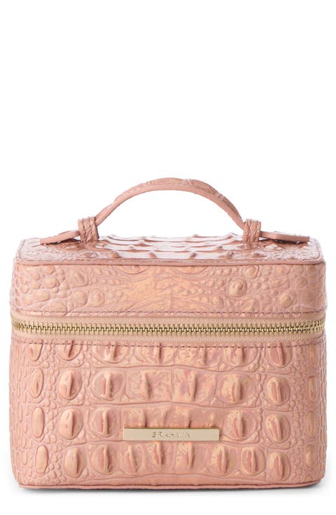 Small Charmaine Croc Embossed Leather Train Case