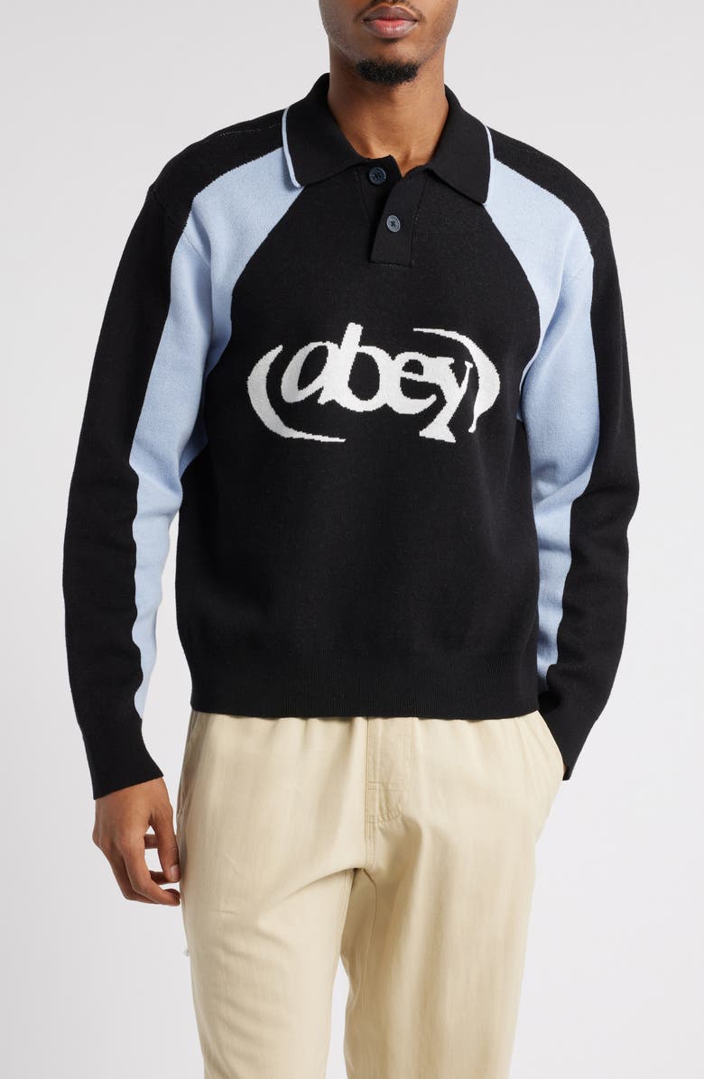 Obey Soccer Long Sleeve Cotton Polo Sweater, Main, color, 