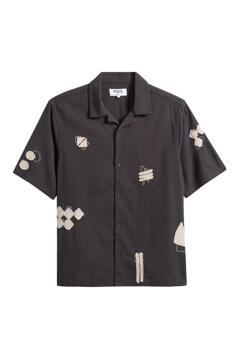 Didcot Applique Camp Shirt, Main, color, BLACK / ECRU