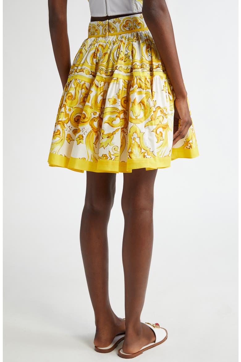 Tile Print Cotton Skater Skirt, Alternate, color, HG3TN MIX MAIOLICA GIALLO