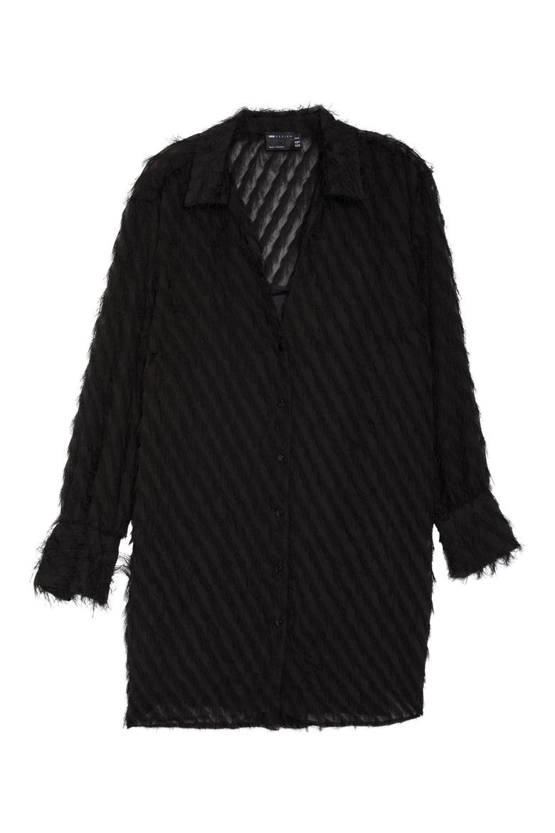 Curve Textured Long Sleeve Shirtdress, Main, color, BLACK