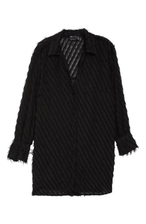 Curve Textured Long Sleeve Shirtdress