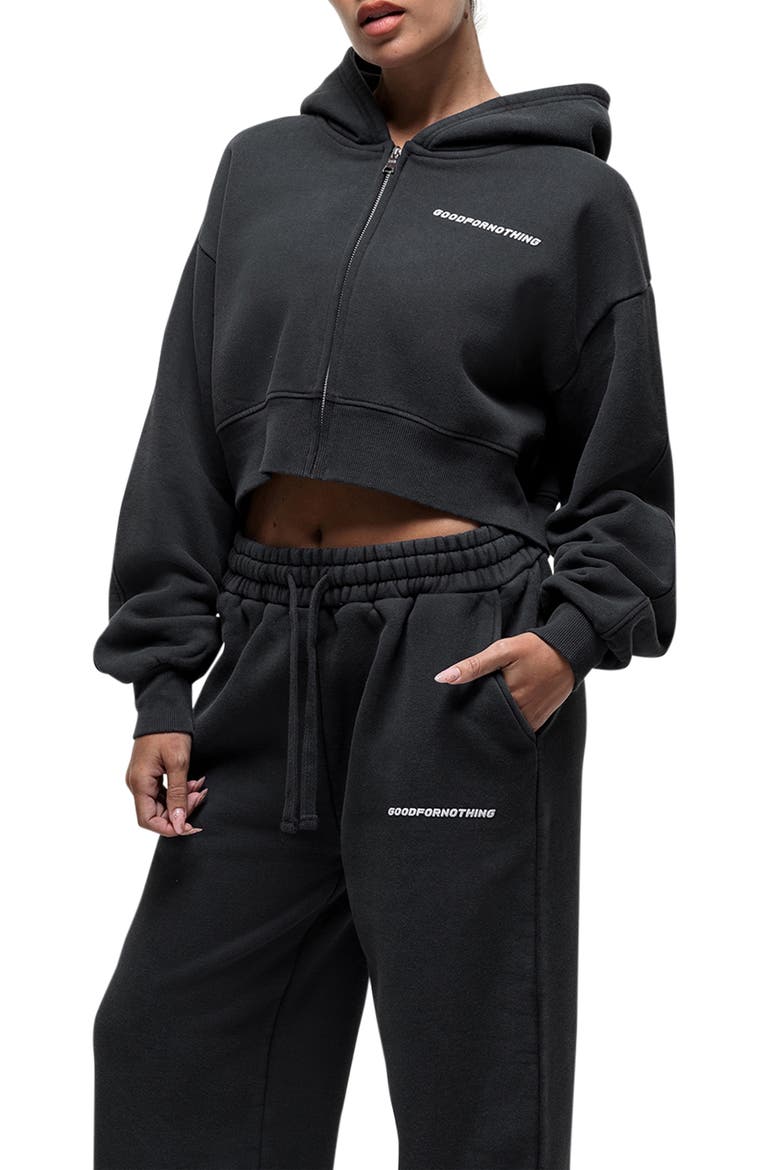 Vintage Black Crop Zip Hoodie, Alternate, color, Black
