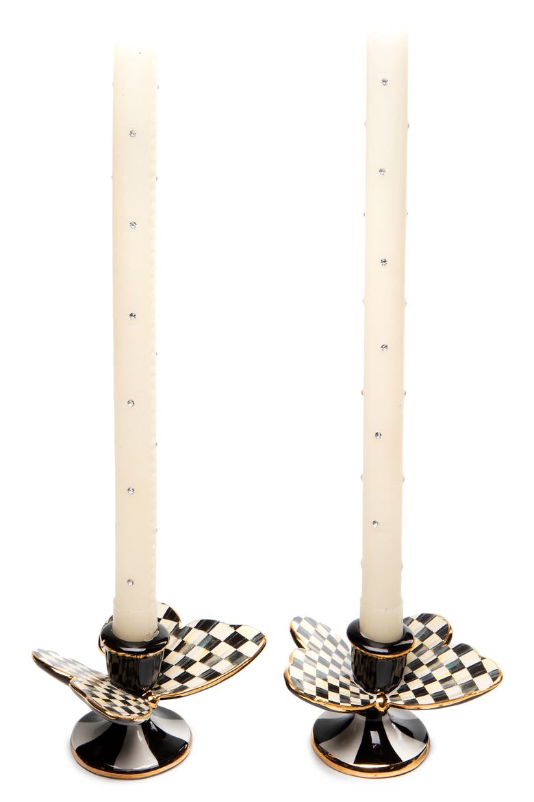 Courtly Check Set of 2 Butterfly Candleholders, Alternate, color, BLACK/ WHITE