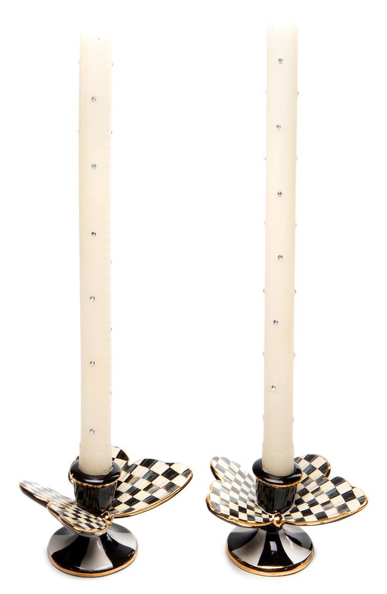 MACKENZIE CHILDS Courtly Check Set of 2 Butterfly Candleholders, Alternate, color, Black/ White