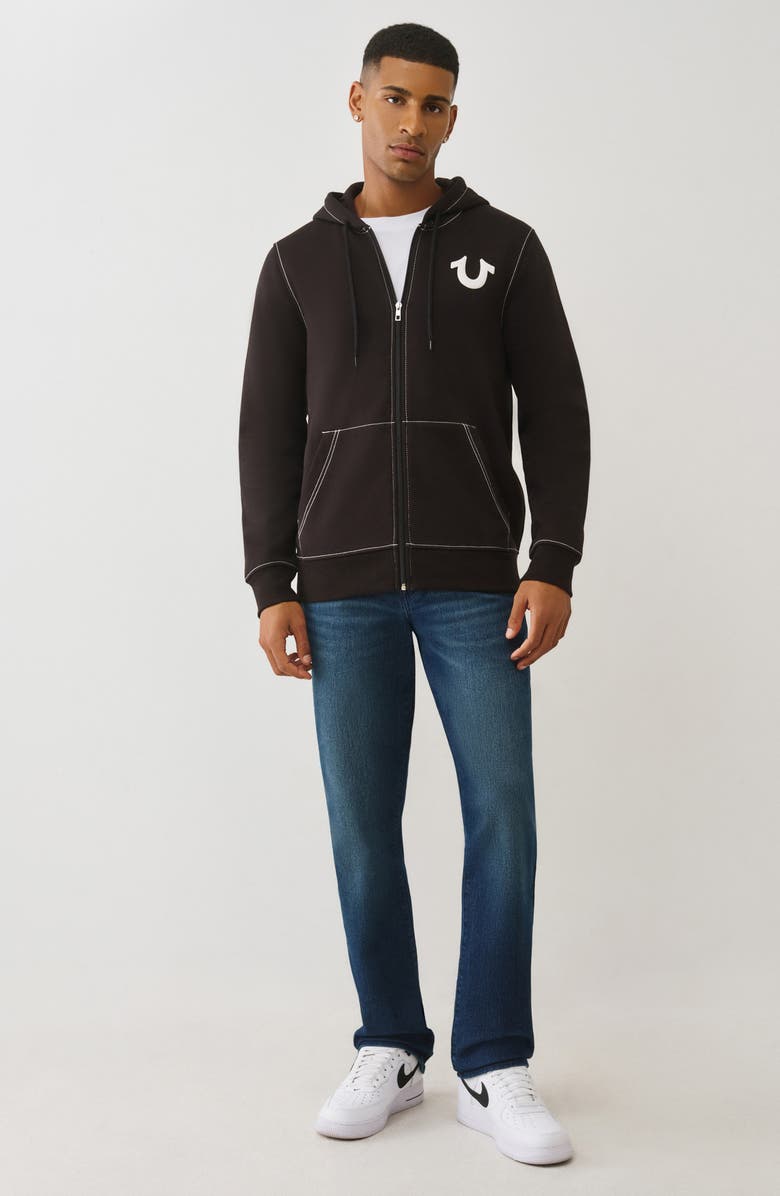 True Religion Floating Horseshoe Zip Hoodie, Alternate, color, Jet Black