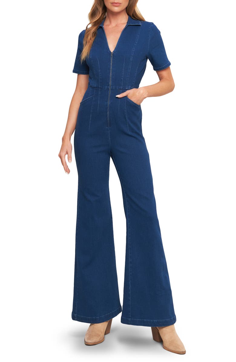 FLYING TOMATO Wide Leg Denim Jumpsuit, Main, color, Medium Indigo