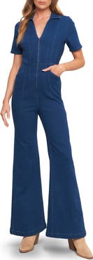 FLYING TOMATO Wide Leg Denim Jumpsuit