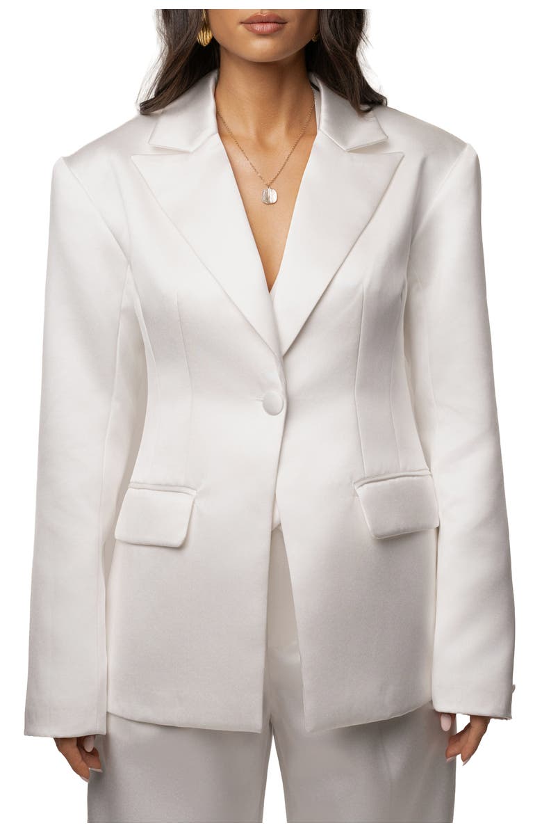 JLUXLABEL Victoria Satin Blazer, Main, color, White
