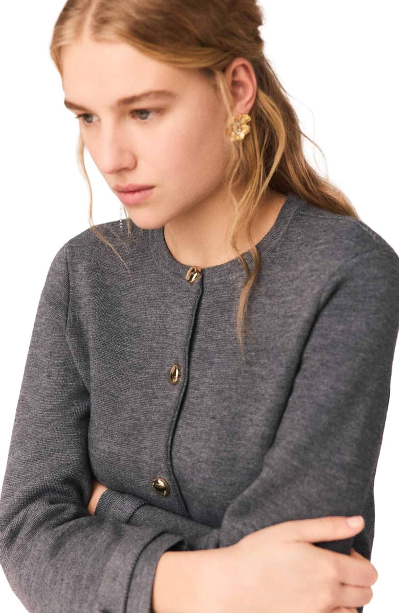 maje Removable striped collar cardigan, Alternate, color, Light Grey