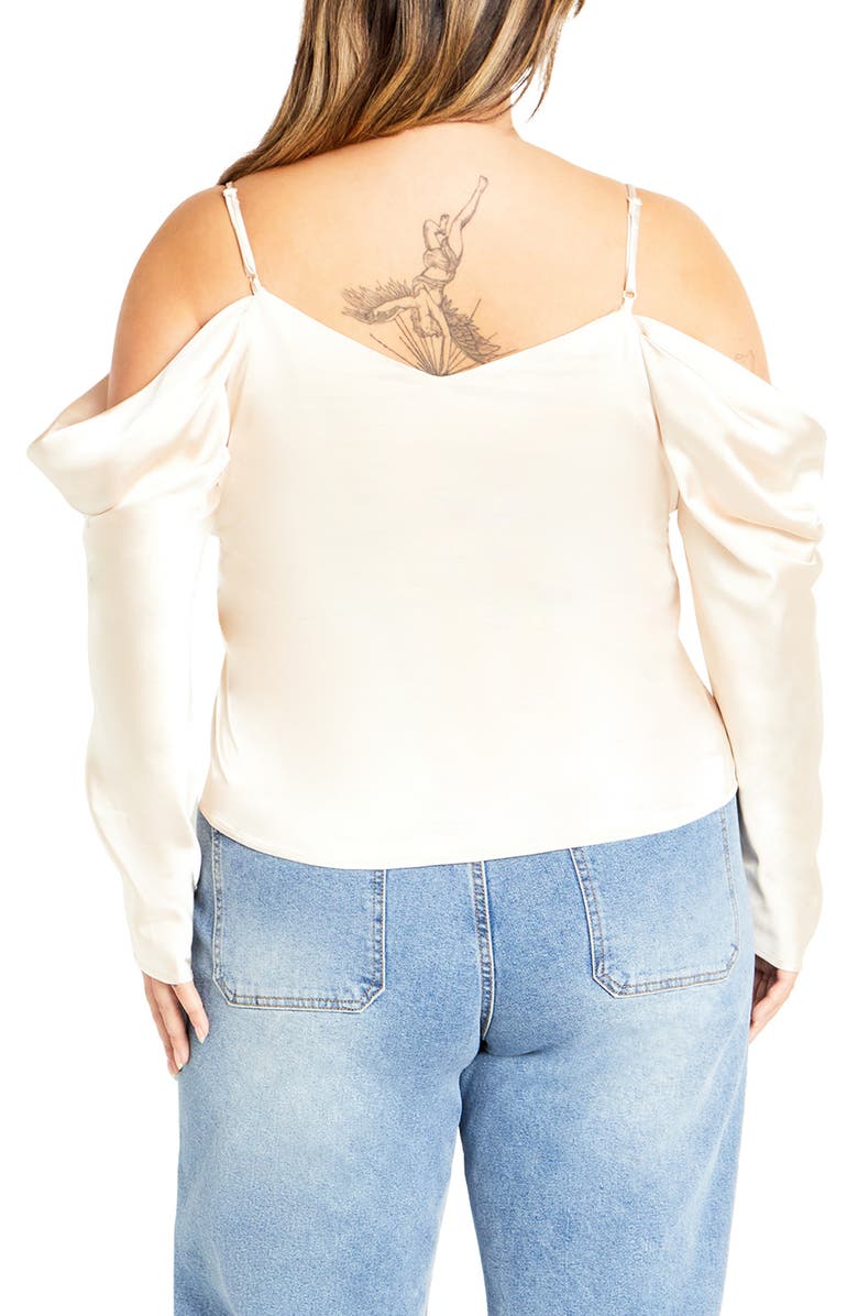 City Chic Keyla Cowl Neck Cold Shoulder Satin Top, Alternate, color, Cream