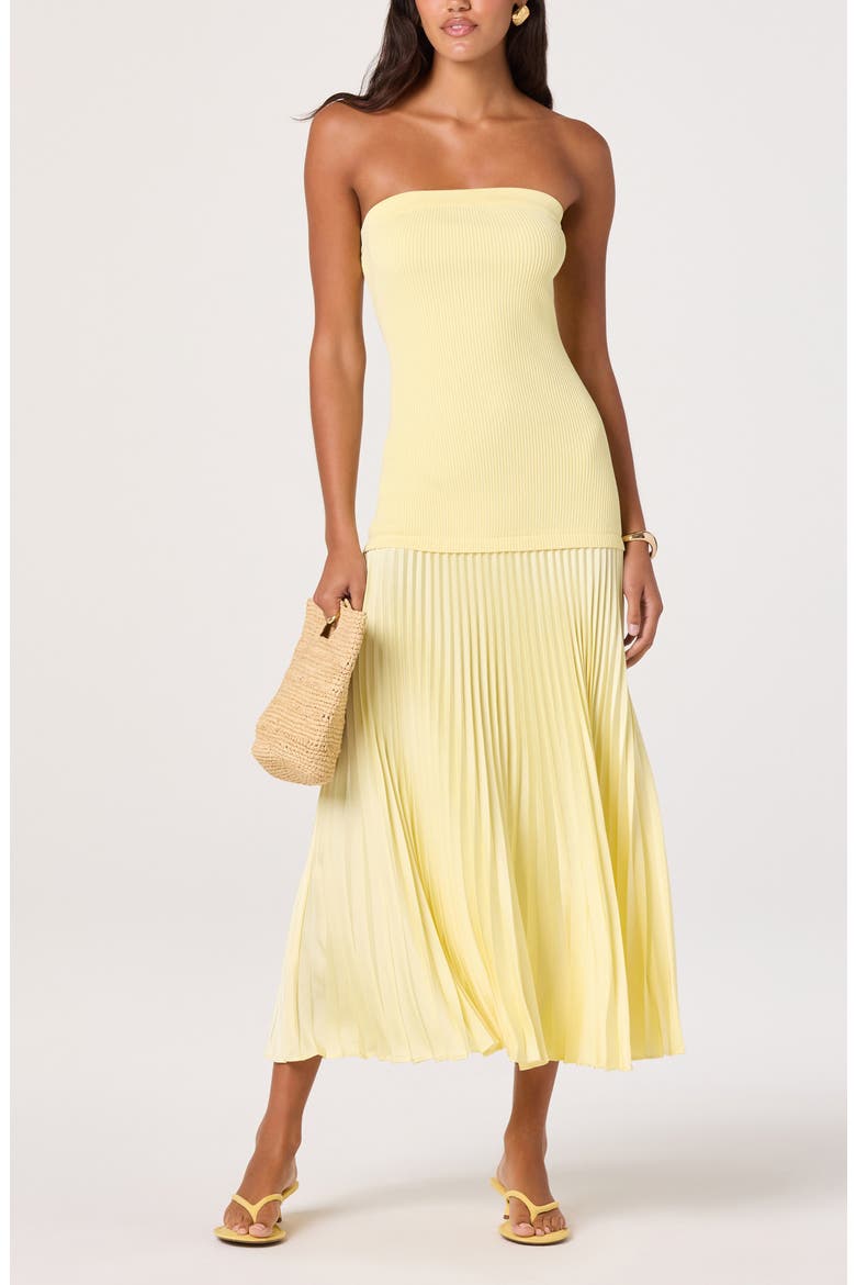 Selune Strapless Mixed Media Dress, Alternate, color, YELLOW