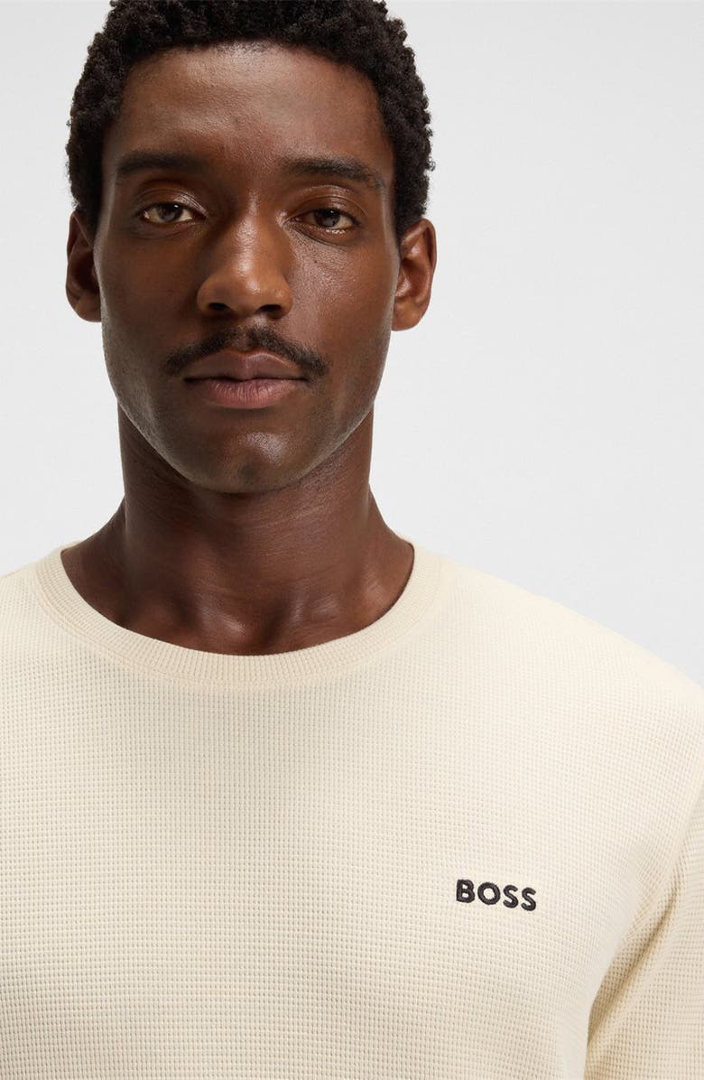 BOSS Waffle Knit Long Sleeve Lounge T-Shirt, Alternate, color, Ivory