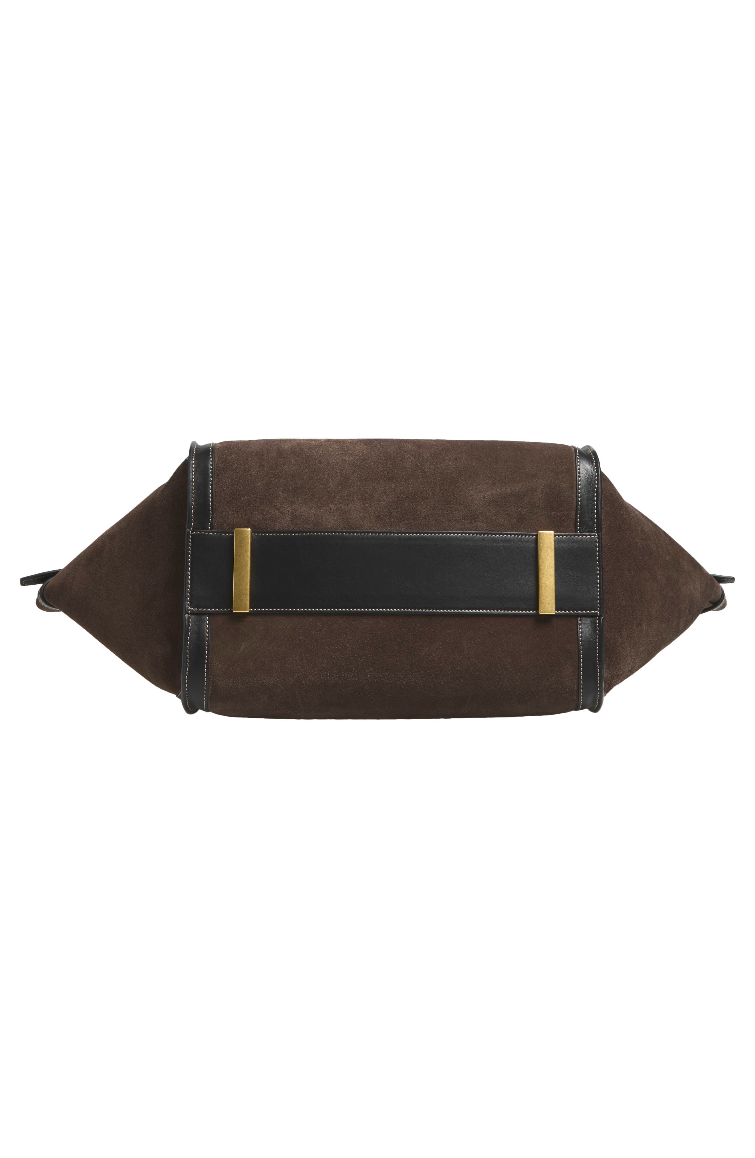 Medium T Signature Suede Shopping Bag, Alternate, color, PALISSANDRO/ NERO