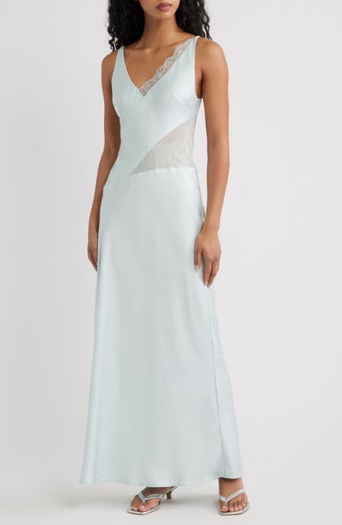 Ellis Sheer Mesh Lace Inset Satin Gown