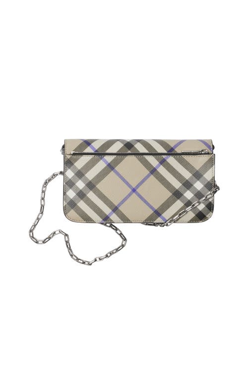 Shop Burberry Check Chain Strap Wallet In Lichen