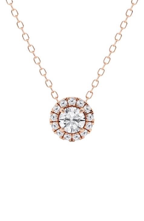 14K Gold Round Cut Lab-Created Diamond Halo Pendant Necklace - 0.33ct