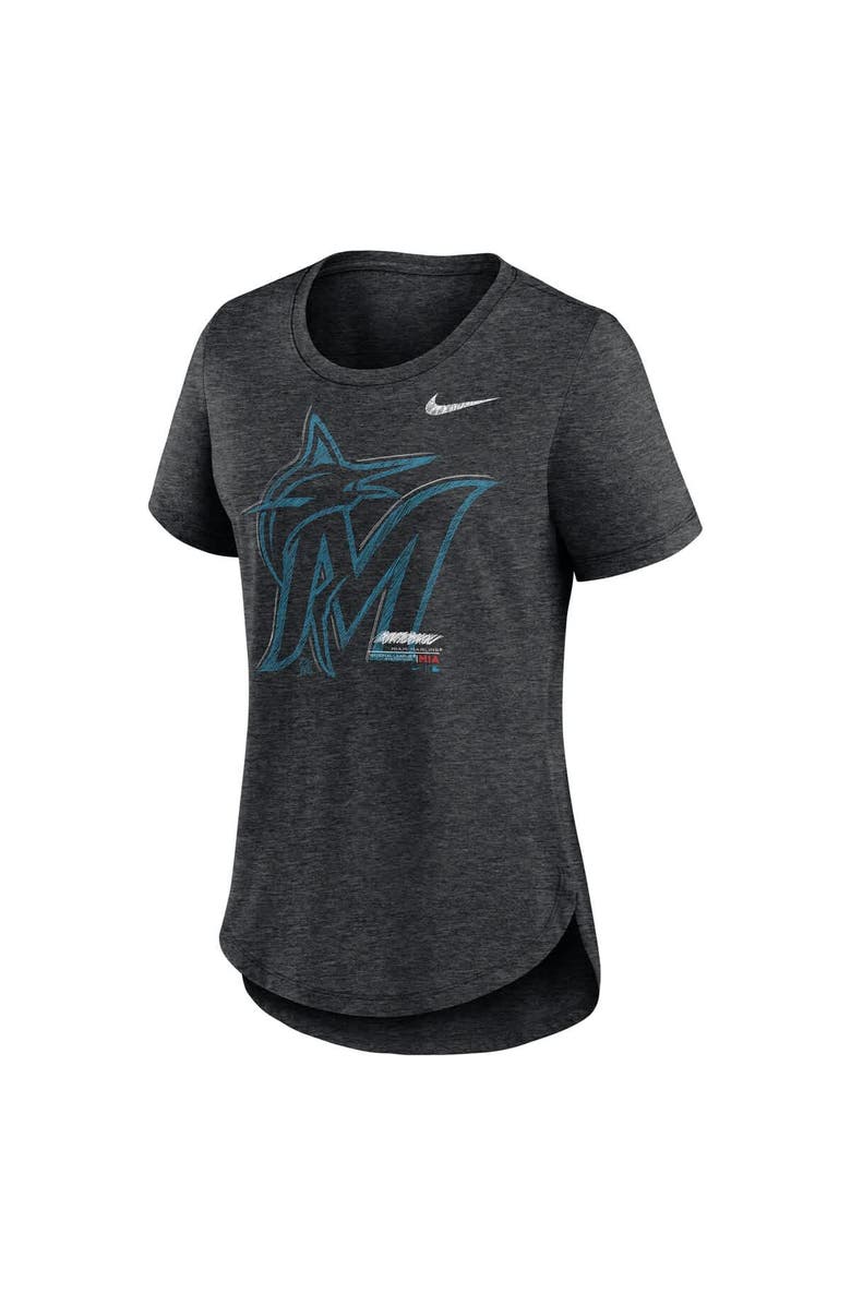 Nike Women's Nike  Heather Black Miami Marlins Touch Tri-Blend T-Shirt, Alternate, color, Heather Black