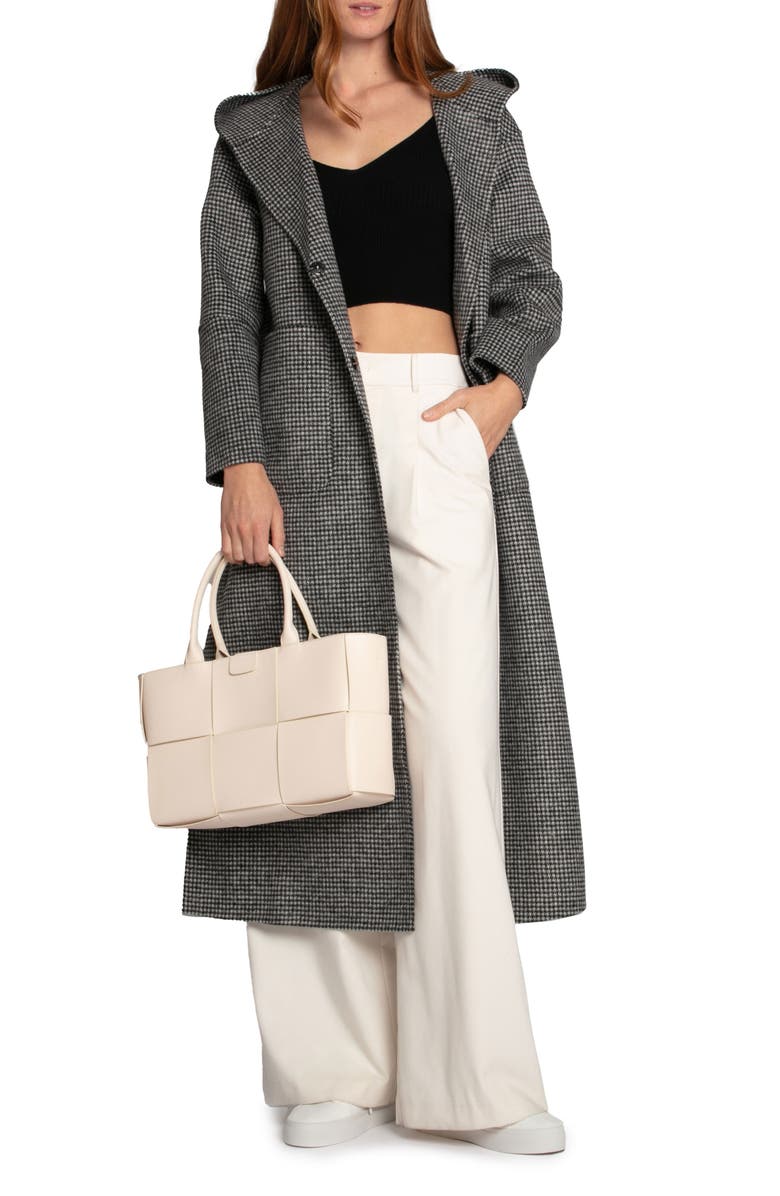 Belle & Bloom Walk My Way Wool Blend Hooded Coat, Alternate, color, Black/White