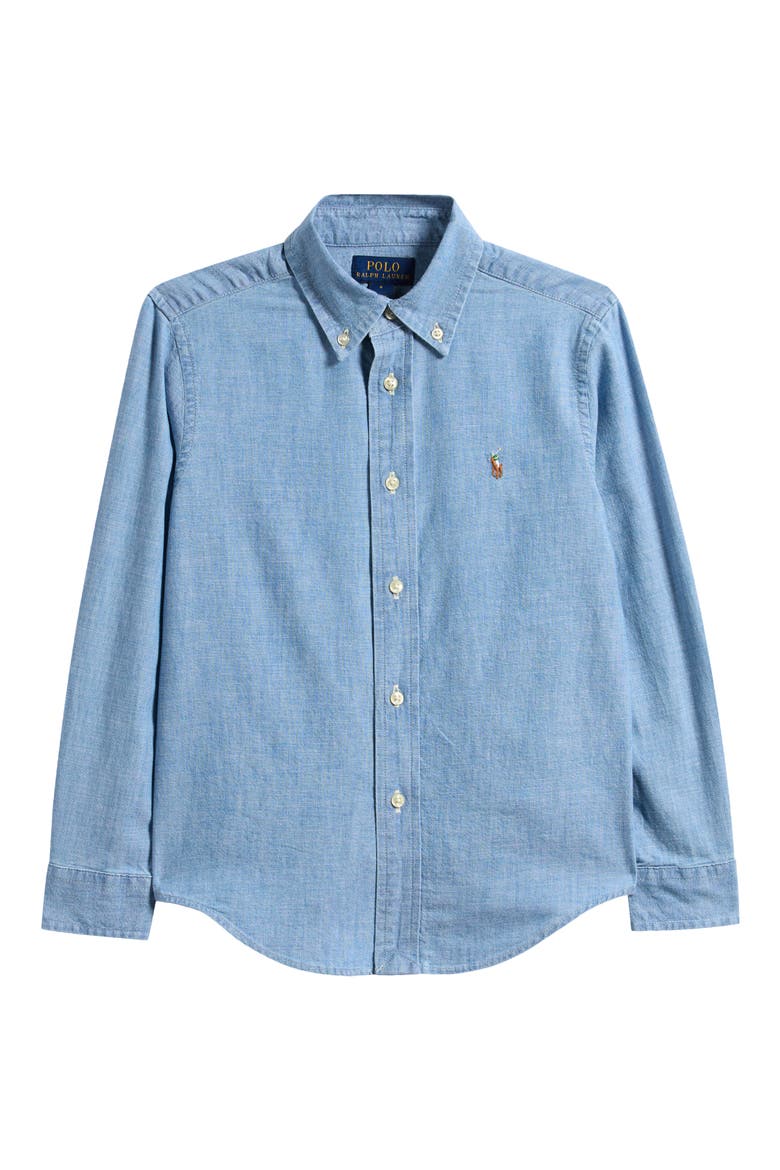Kids' Chambray Button-Down Shirt, Main, color, BLUE