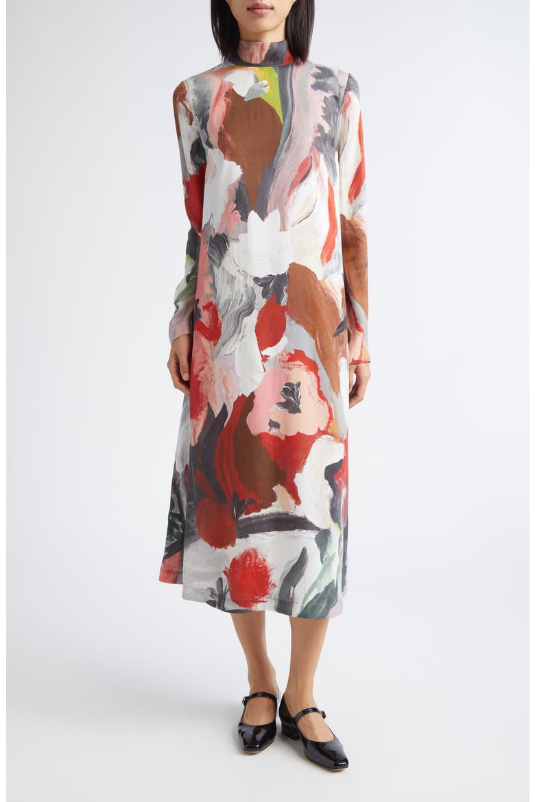 Paint Print Long Sleeve Dress, Main, color, MY GARDEN