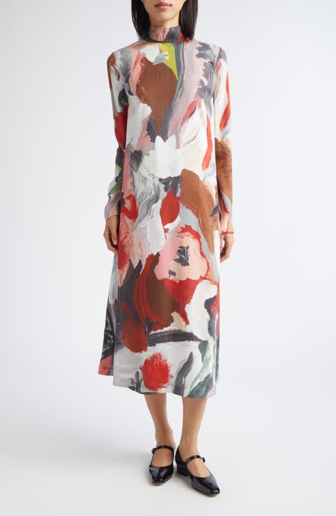 Paint Print Long Sleeve Dress