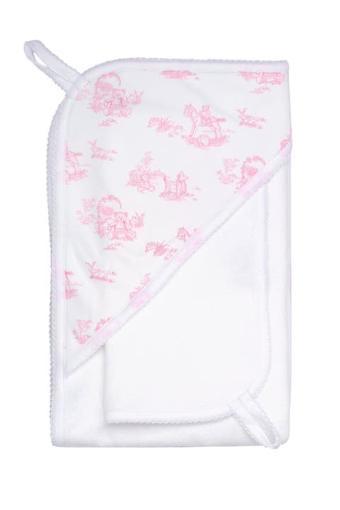 Pink Toile Hooded Towel - Baby