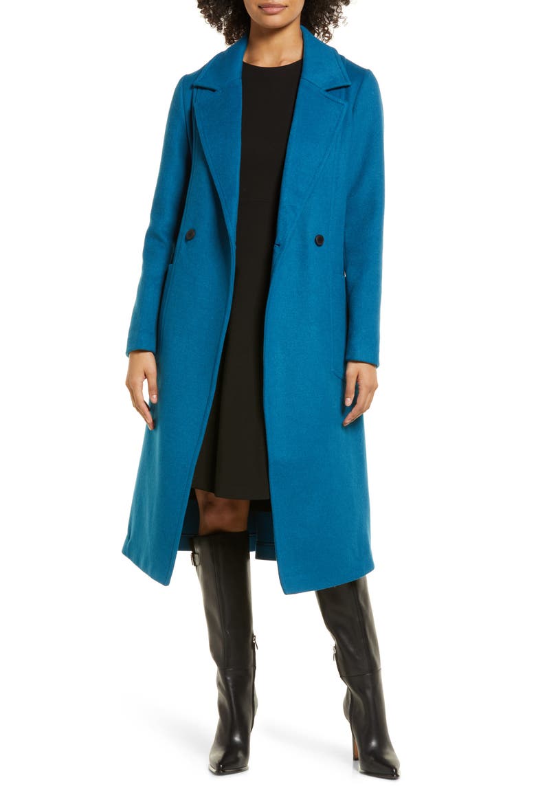 Belted Wool Blend Coat, Alternate, color, TEAL SAPPHIRE