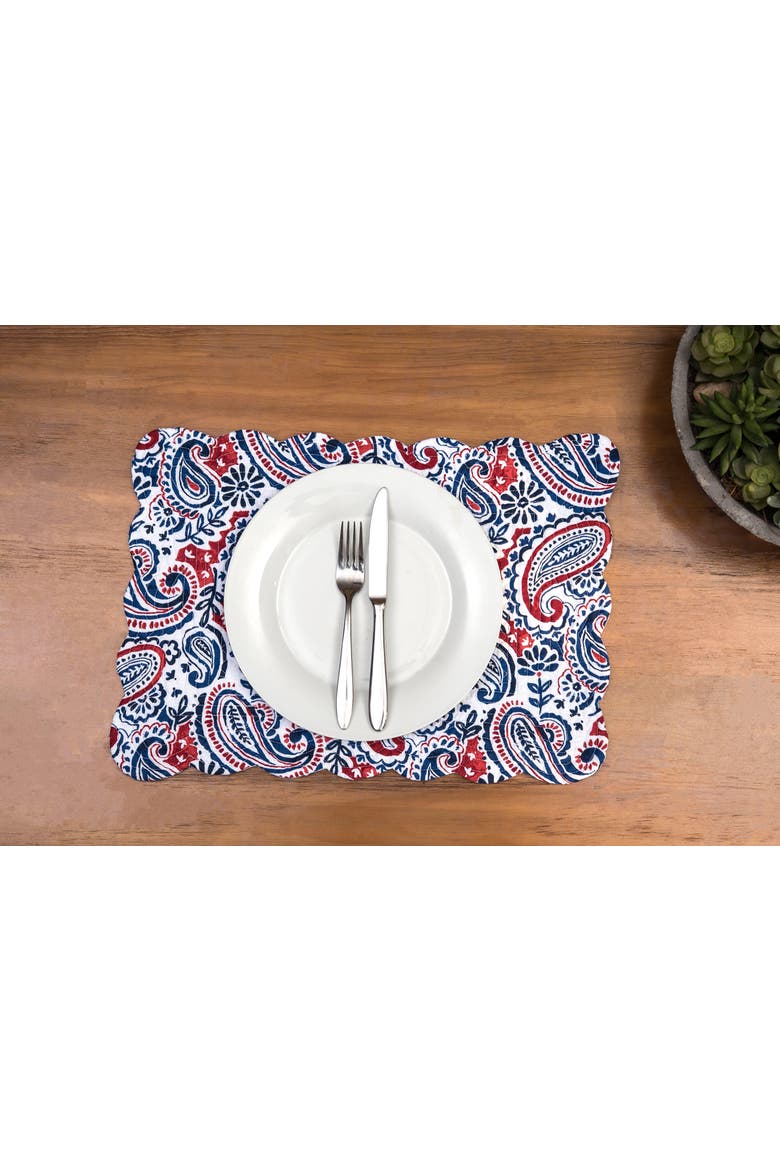 Americana Paisley 100% Cotton Set of 6 Placemats 13" x 19", Alternate, color, Blue